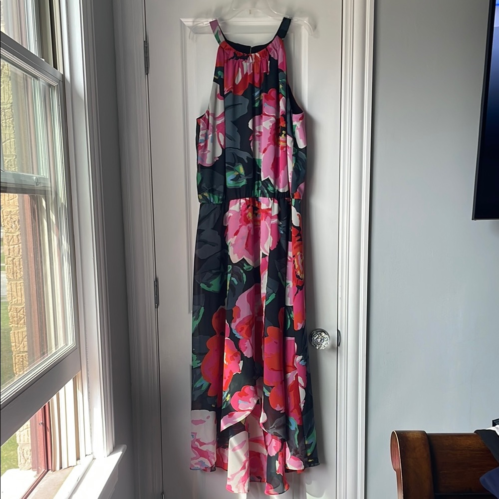 MSK 14W Floral High Low Dress